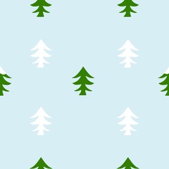 Winter trees pine seamless vector design, color background