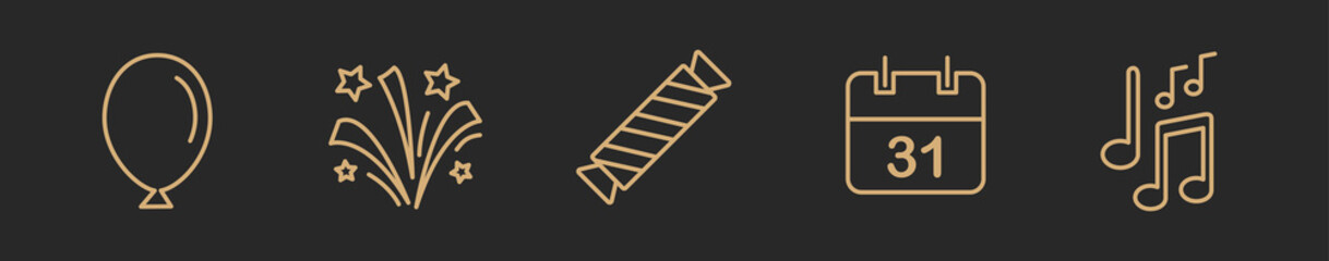 Silvester, Neujahr Vector Icon Illustration Set #2