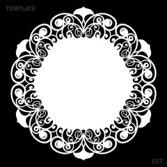 Lace round paper doily, lacy snowflake, greeting element, laser cut  template, doily to decorate the cake,  vector illustrations.