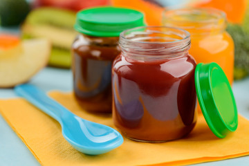 Little jars of fruit puree