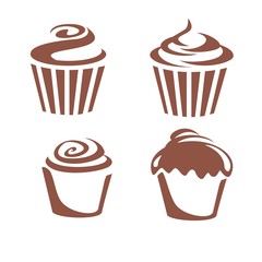 set of brown cup cake vector illustration