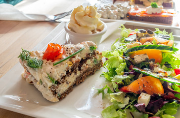 Recipe of food on white dish in restaurant