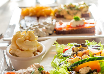 Recipe of food on white dish in restaurant