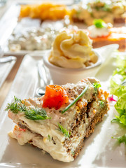 Recipe of food on white dish in restaurant