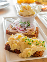 Recipe of food on white dish in restaurant