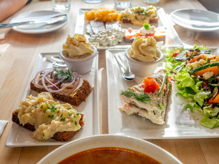 Recipe of food on white dish in restaurant