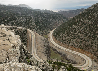 bird-eye view from the top of the winding roads