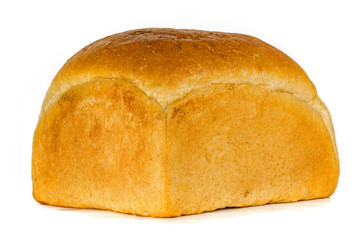 a loaf of square white bread on a white background