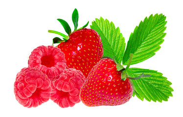 strawberry and raspberry isolated on a white background with clipping path