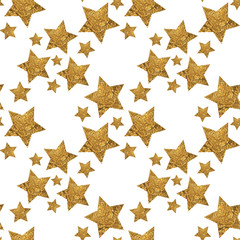 Obraz premium Seamless pattern Gold stars seamless pattern on white background Foil texture New year Christmas wrapping paper design