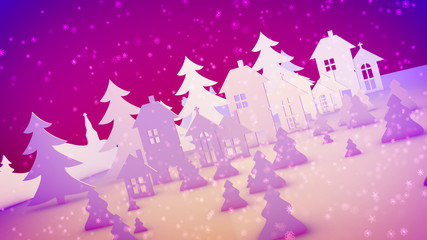 Fototapeta na wymiar Christmas toy houses in rosy background