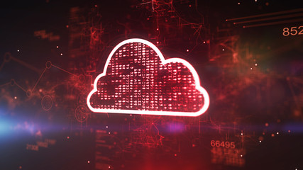 Beaming Cyber Red Cloud CPU - obrazy, fototapety, plakaty