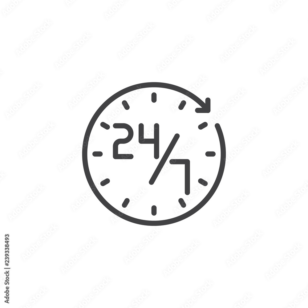 Poster service 24 7 outline icon. linear style sign for mobile concept and web design. technical support 24