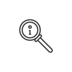 Info search outline icon. linear style sign for mobile concept and web design. Information search with magnifier simple line vector icon. Symbol, logo illustration. Pixel perfect vector graphics