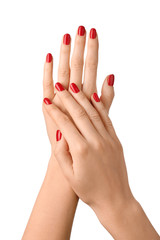 Female hands with manicure on white background