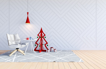 Obraz na płótnie Canvas White living room interior with Christmas tree for Christmas holiday, 3D Rendering