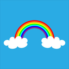 Color Rainbow With white Clouds, Vector Illustration on blue background