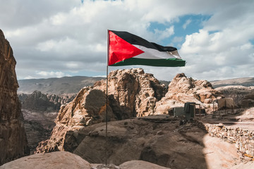 Palestine Flag on the top of mountain in Palestine