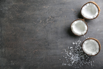Obraz na płótnie Canvas Ripe coconuts on grey background