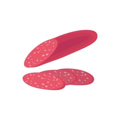 Sausage, with sausage slices. Vector salami sausage.