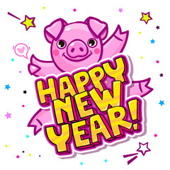 Pig is a symbol of 2019 new year. Head of the Pig in pop art style