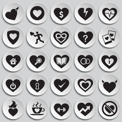 Heart icon set on plates background for graphic and web design, Modern simple vector sign. Internet concept. Trendy symbol for website design web button or mobile app