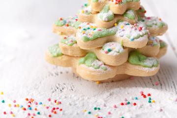 Ginger Cookies in shape of pine tree on Christmas Table