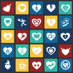 Heart icon set on color squares background for graphic and web design, Modern simple vector sign. Internet concept. Trendy symbol for website design web button or mobile app