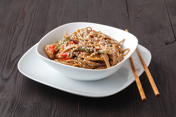 stir-fried yakisoba noodle with vegetable - vegan and vegetarian food