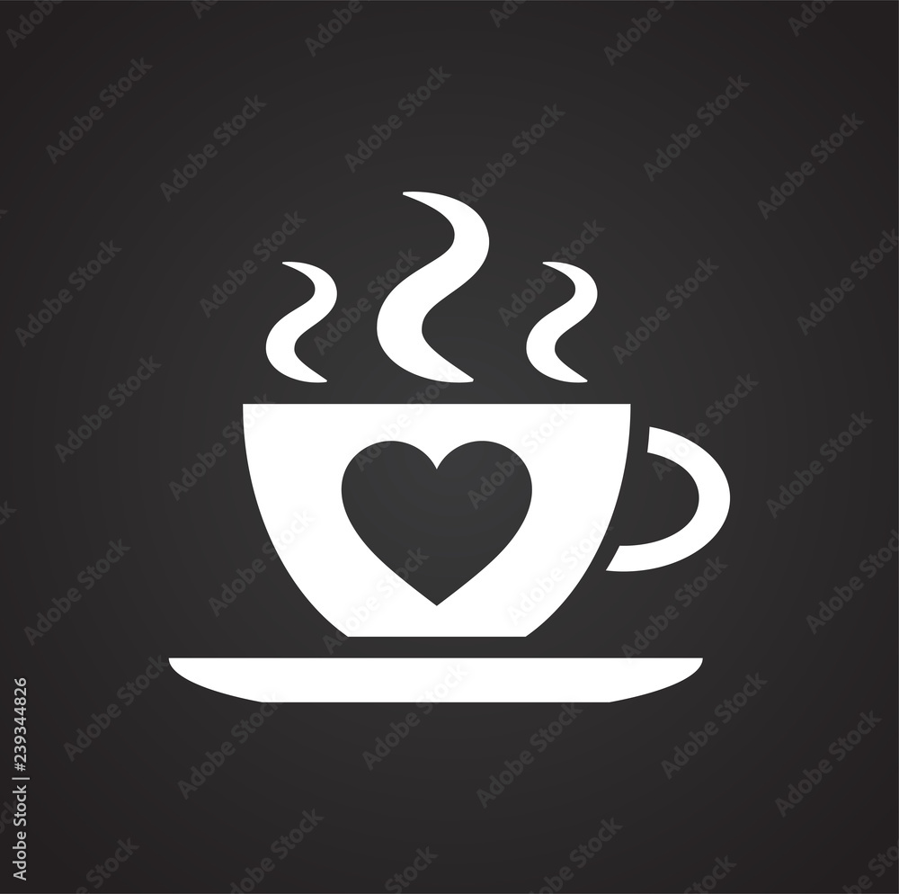 Poster hot drink with heart icon on black background for graphic and web design, modern simple vector sign.