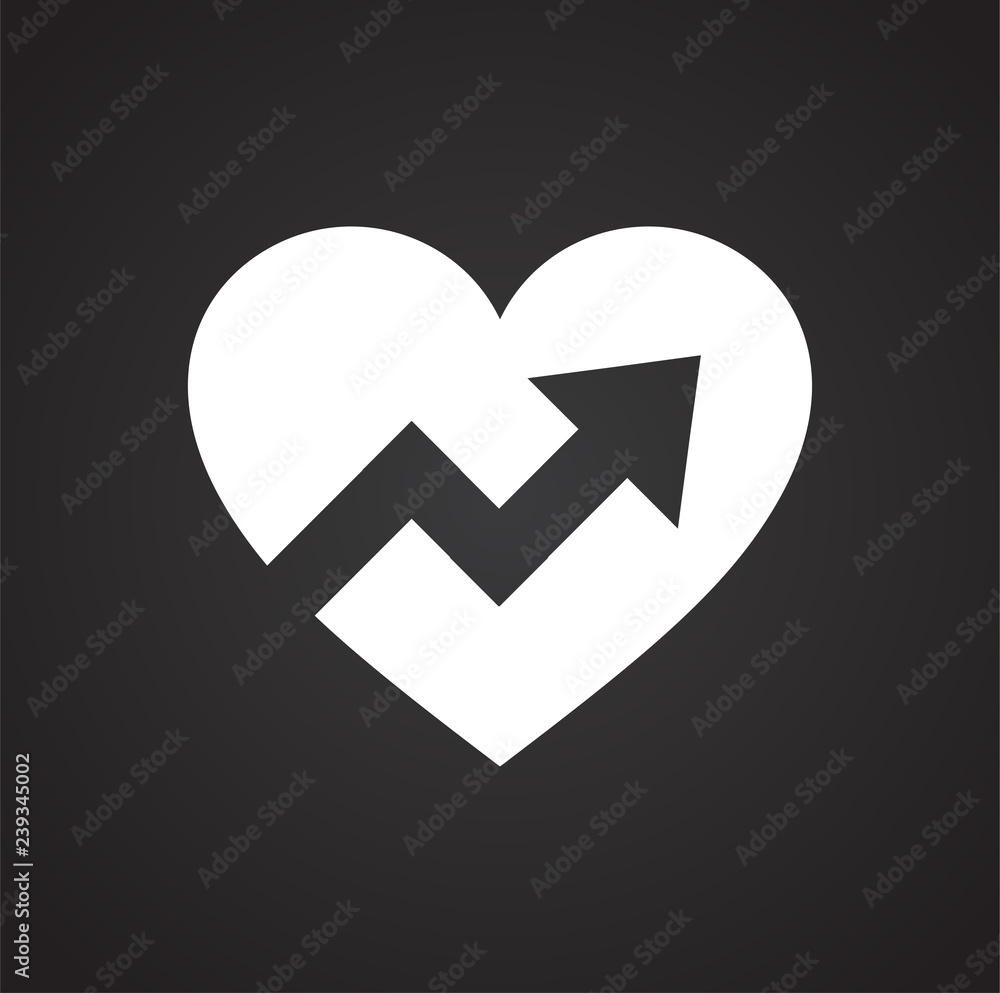 Poster heart with arrow icon on black background for graphic and web design, modern simple vector sign. int