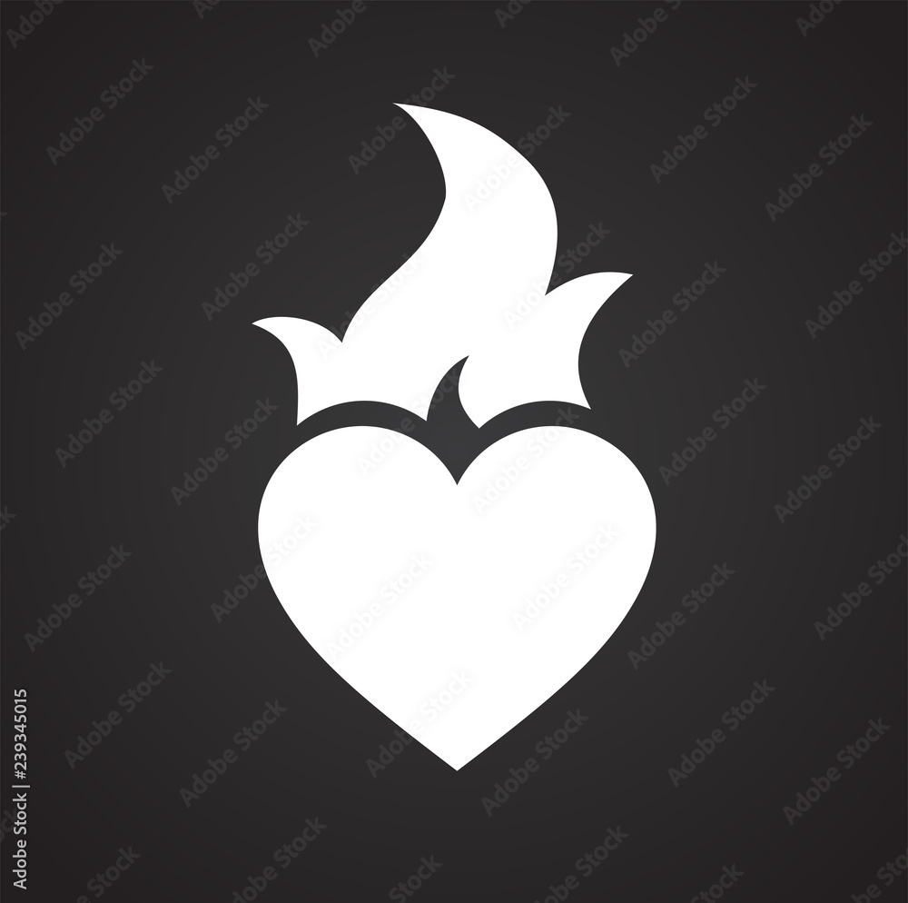 Poster burning heart icon on black background for graphic and web design, modern simple vector sign. intern