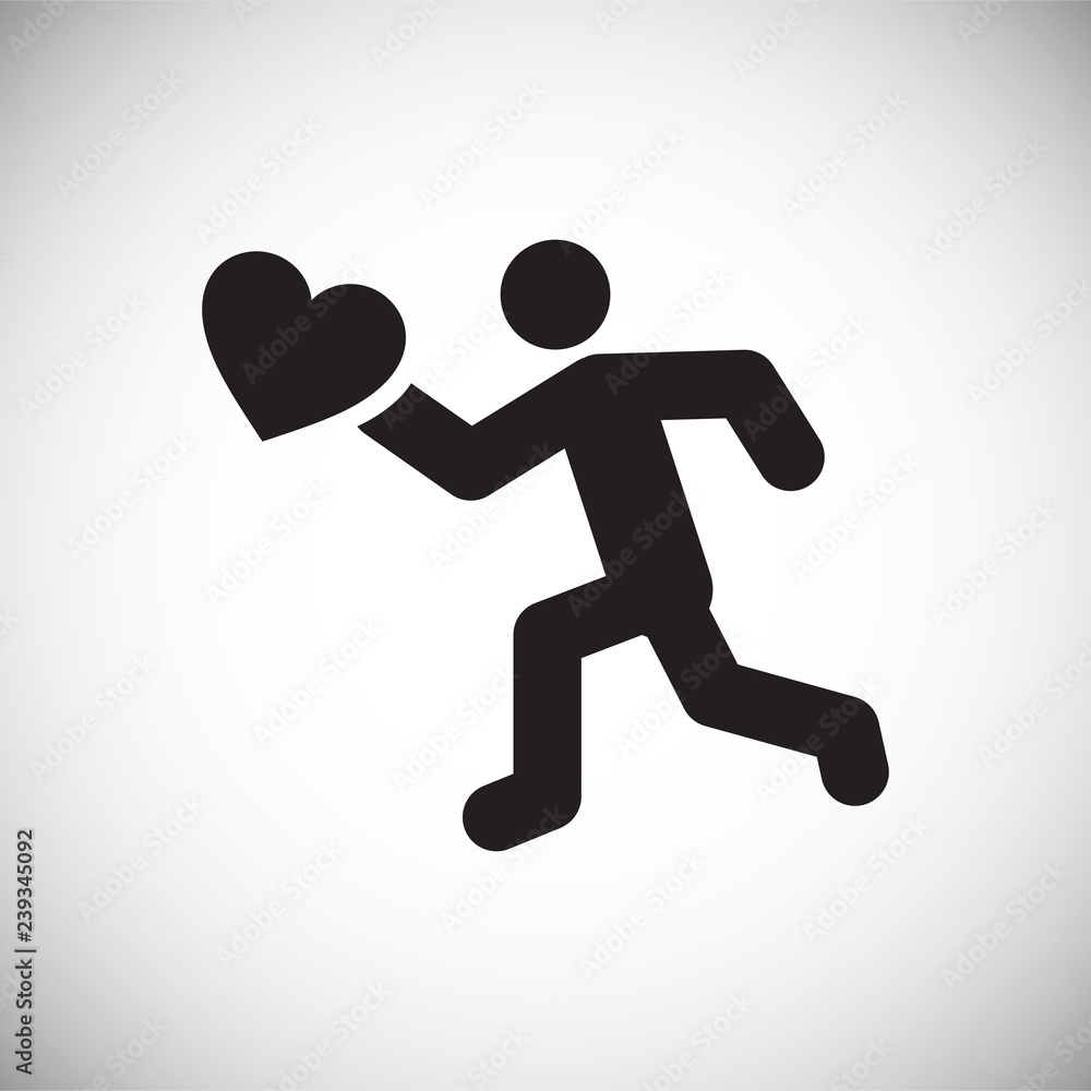 Poster running man with heart icon on white background for graphic and web design, modern simple vector sig