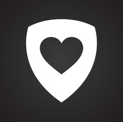 Heart on shield icon on black background for graphic and web design, Modern simple vector sign. Internet concept. Trendy symbol for website design web button or mobile app