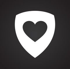 Heart on shield icon on black background for graphic and web design, Modern simple vector sign. Internet concept. Trendy symbol for website design web button or mobile app