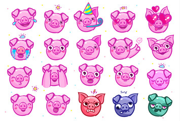 Pig is a symbol of 2019 new year. Head of the Emoji Pig in pop art style.