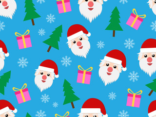 Christmas seamless pattern with Santa Claus and gift on blue background - Vector illustration