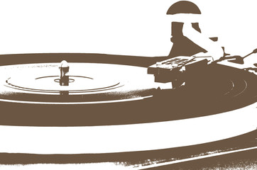 Vintage record player with vinyl record. Abstract version