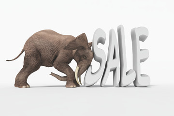 An elephant push a word " sale". Discount concept.