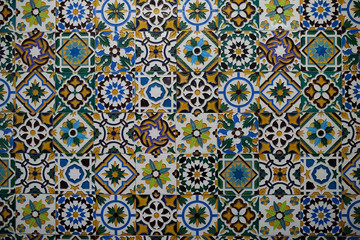 Ethnic pattern. Mediterranean seamless wallpaper. Portuguese azulezhu. Turkish ornament, Moroccan mosaic. Spanish porcelain. Ceramic dishes, folk print. Spanish tile Talavera