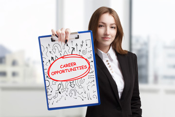 Business, technology, internet and networking concept. Young entrepreneur showing keyword: Career...