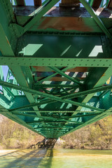 green color train bridge close up