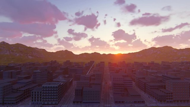 Sunrise on the background of a town