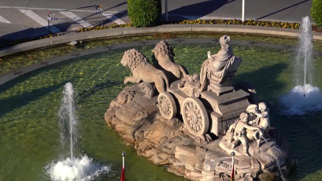 view of Cibeles fountain at Plaza de Cibeles. Cibeles Fountain is an iconic place of Madrid City. Spain