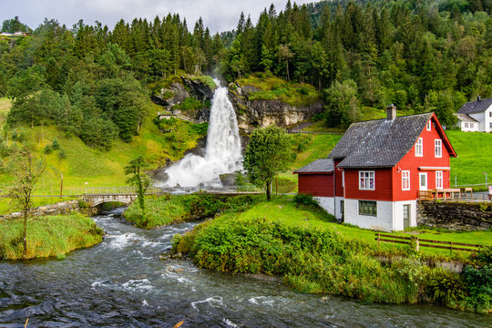 norwegian waterfall of steinsdalsfossen