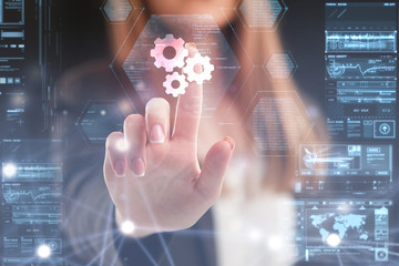 The concept of business, technology, the Internet and the network. A young entrepreneur working on...