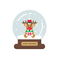 cartoon cute christmas snowglobe with winter deer with christmas calendar