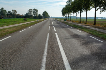 Fototapeta premium Road network in Netherlands, high quality roads in countryside, landscape with fields, road and bicycle line