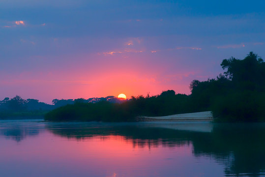 Sunrise over Cuiaba river, Pantanal, Mato Grosso State, Brazil