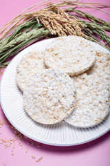 Round crispy rice crackers, dietary concept and healthy vegetarian food